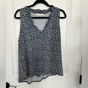 LOFT Navy and White Patterned Sleeveless Blouse